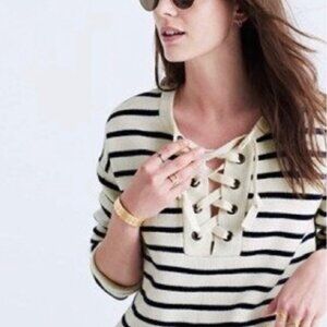 Madewell Merino Wool Striped Lace-Up Sweater, Size XS, NWOT